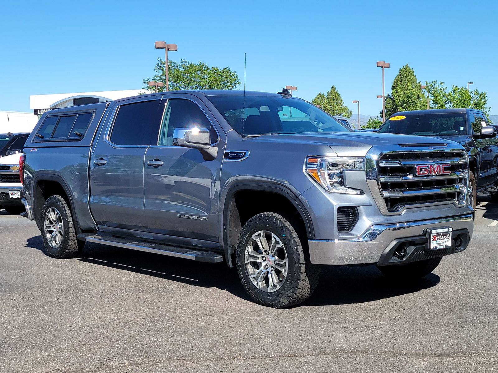 Gray (Satin Steel Metallic) 2019 GMC Sierra 1500 SLE Crew Cab 4WD Pickup Truck Four-Wheel Drive 8-Speed Automatic