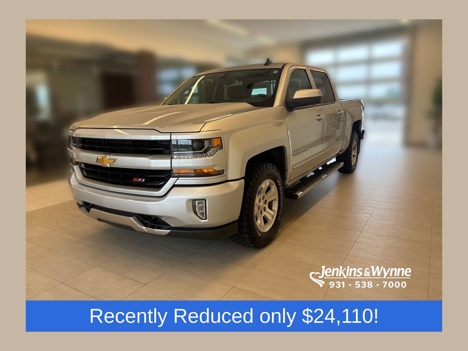 Silver Ice Metallic 2018 Chevrolet Silverado 1500 Pickup Truck Four-Wheel Drive 6-Speed Automatic Overdrive