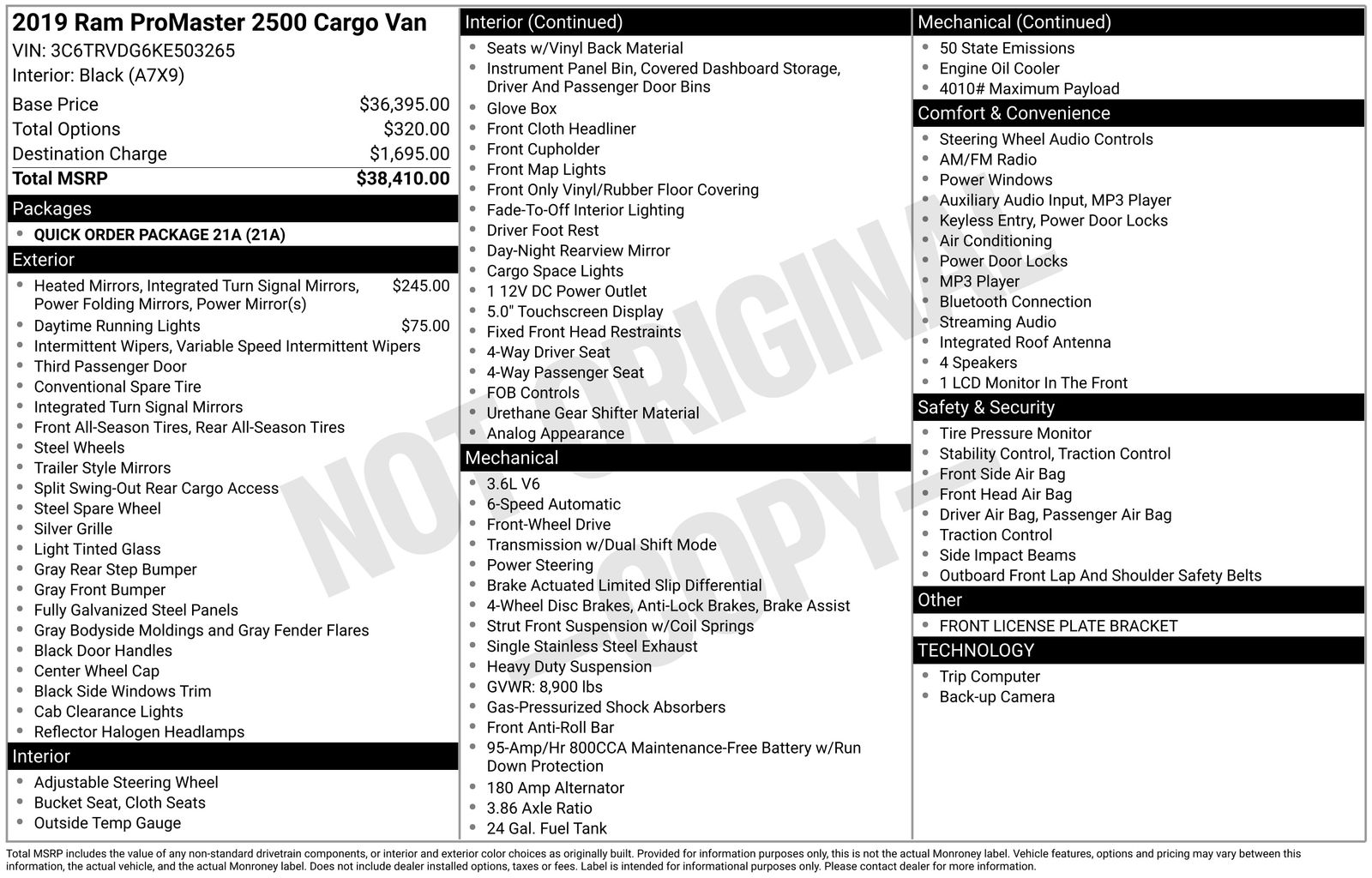 Blue 2019 RAM ProMaster 2500 159 High Roof Cargo Van FWD Van Front-Wheel Drive 6-Speed Automatic