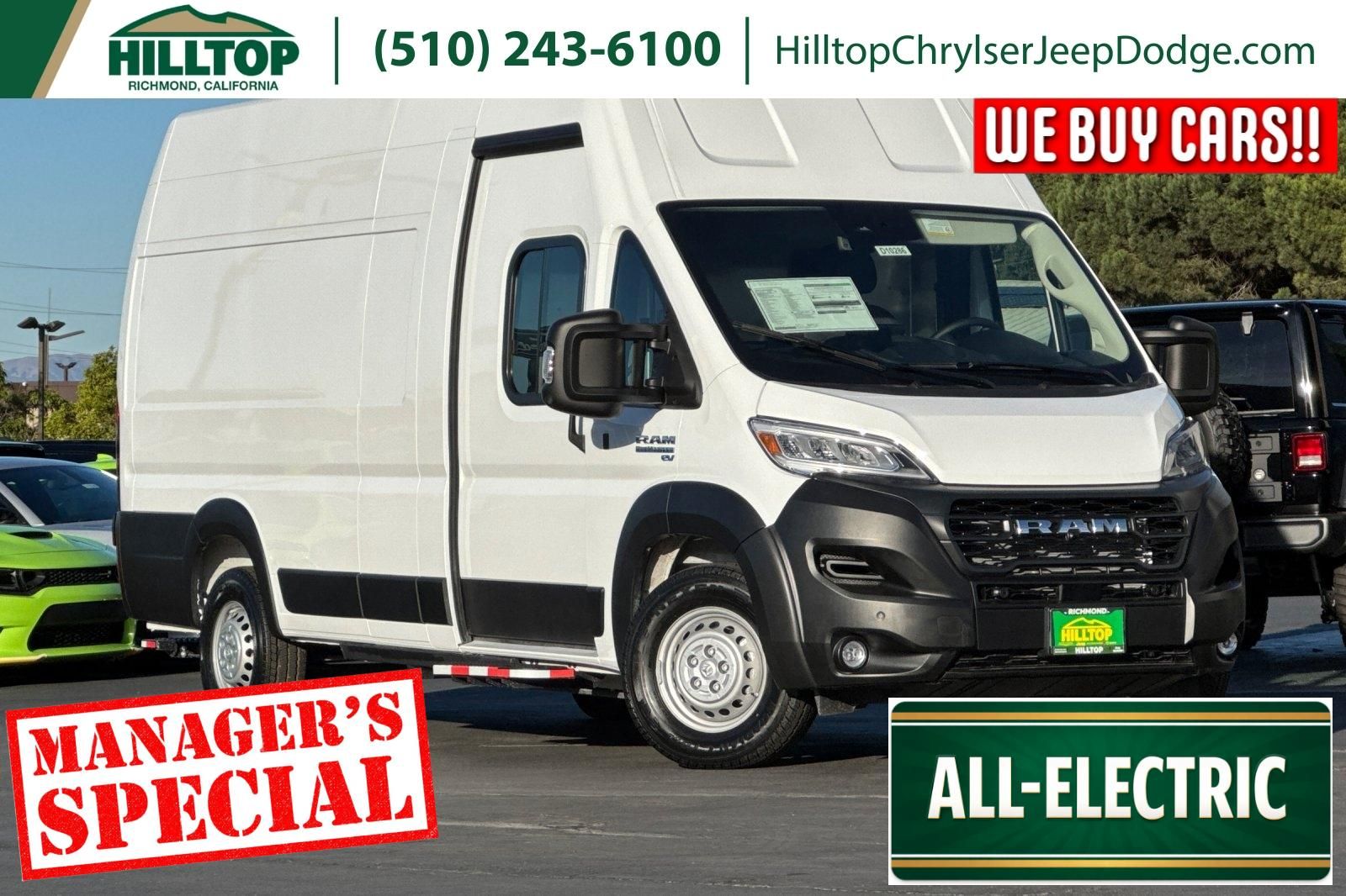 Bright White Clearcoat 2024 RAM ProMaster EV Delivery 159 Super High Roof Step Van FWD Van Front-Wheel Drive 1-Speed Automatic