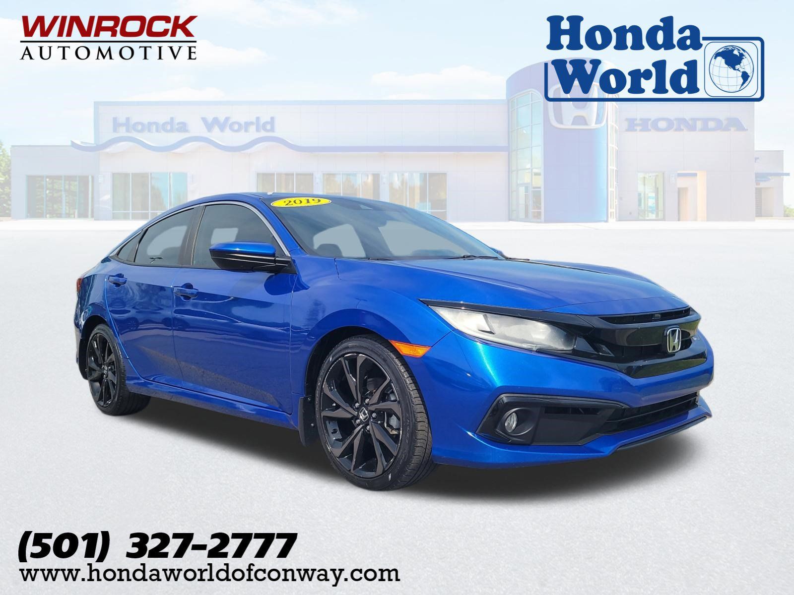 Aegean Blue Metallic 2019 Honda Civic Sport FWD Sedan Front-Wheel Drive Continuously Variable Transmission