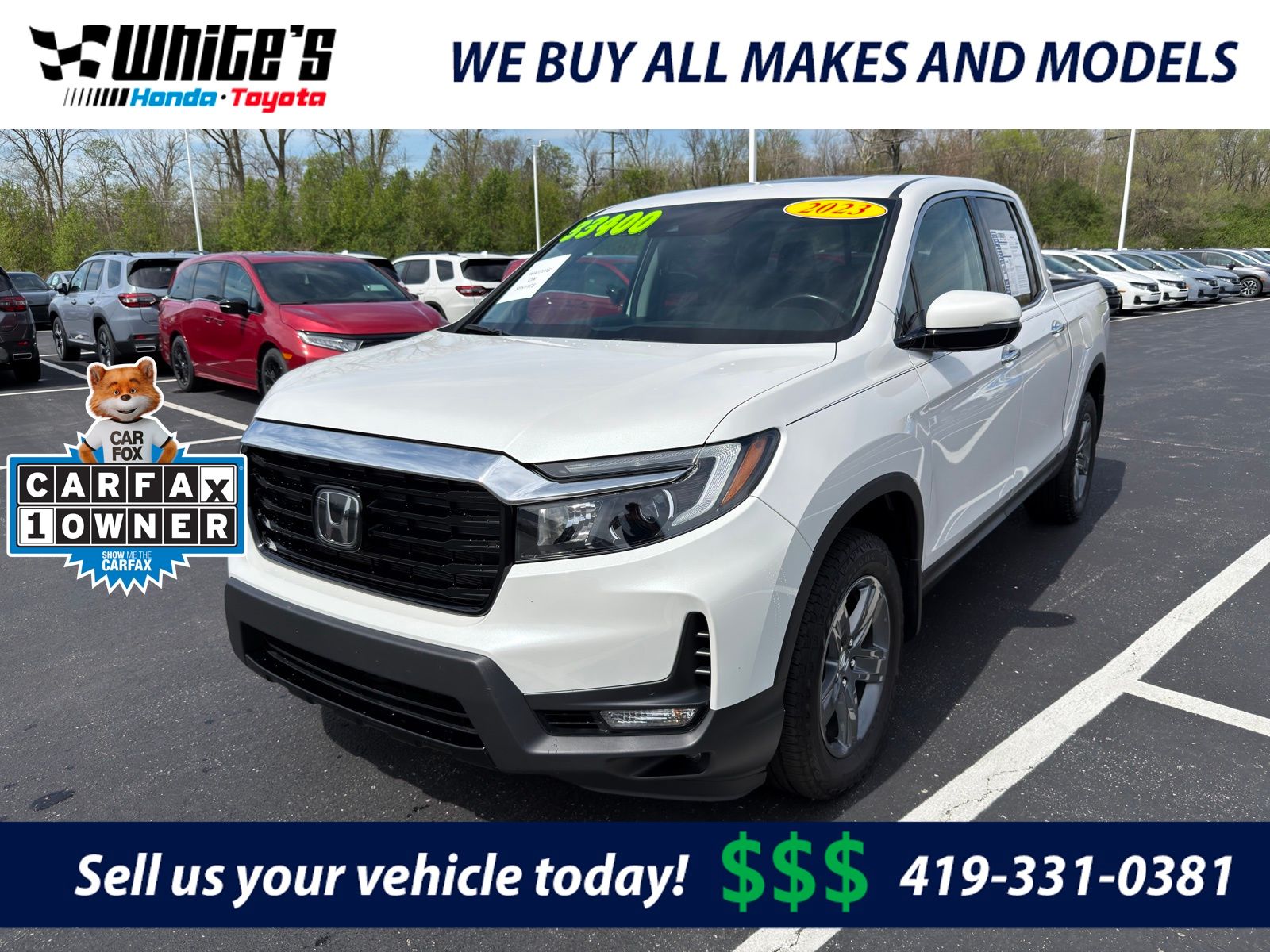 White 2023 Honda Ridgeline RTL-E AWD Pickup Truck All-Wheel Drive 9-Speed Automatic