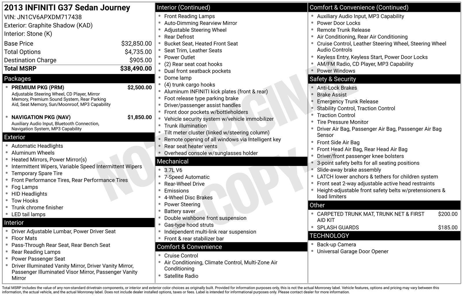 Gray (Graphite Shadow) 2013 INFINITI G37 Journey Sedan RWD Sedan Rear-Wheel Drive 7-Speed Automatic