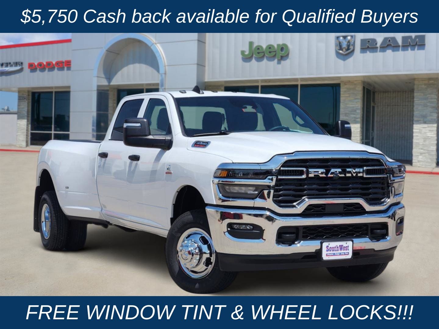 Bright White Clearcoat 2026 RAM 3500 Pickup Truck Four-Wheel Drive 8-Speed Automatic