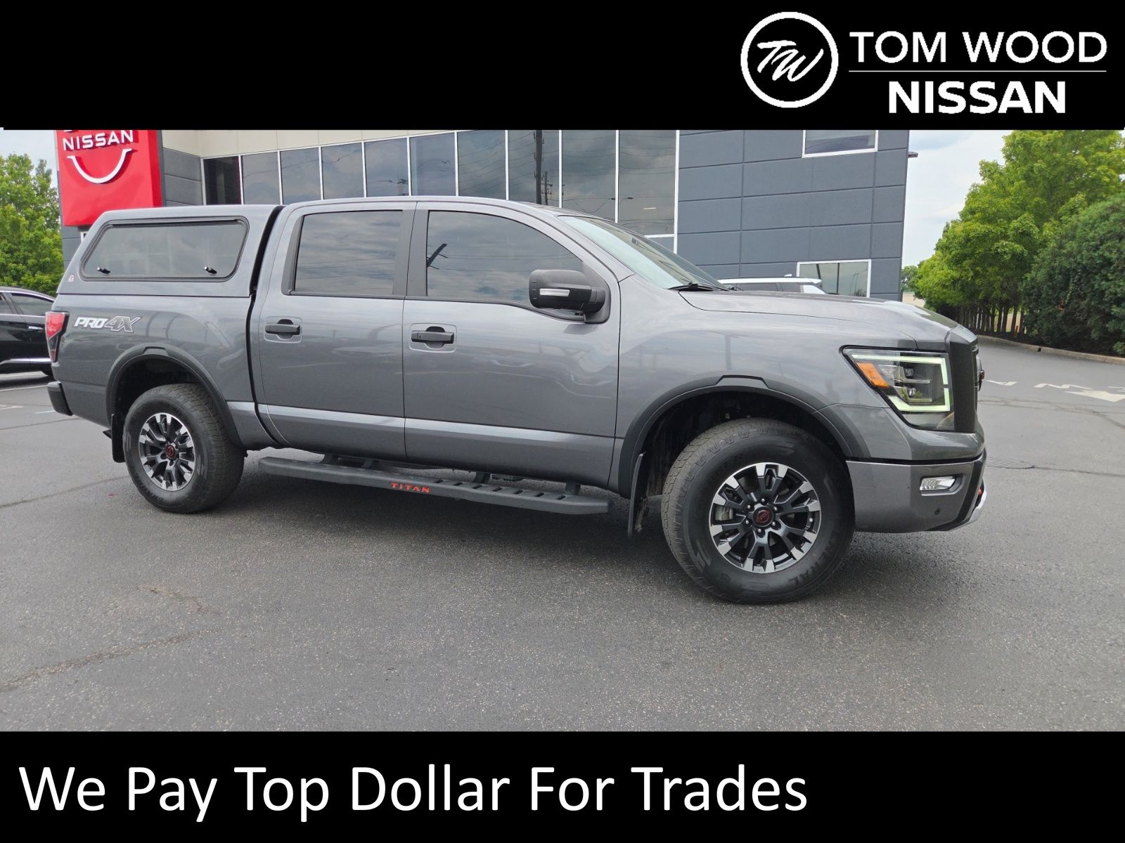 Gray (Gun Metallic) 2023 Nissan Titan Pickup Truck Four-Wheel Drive 9-Speed Automatic
