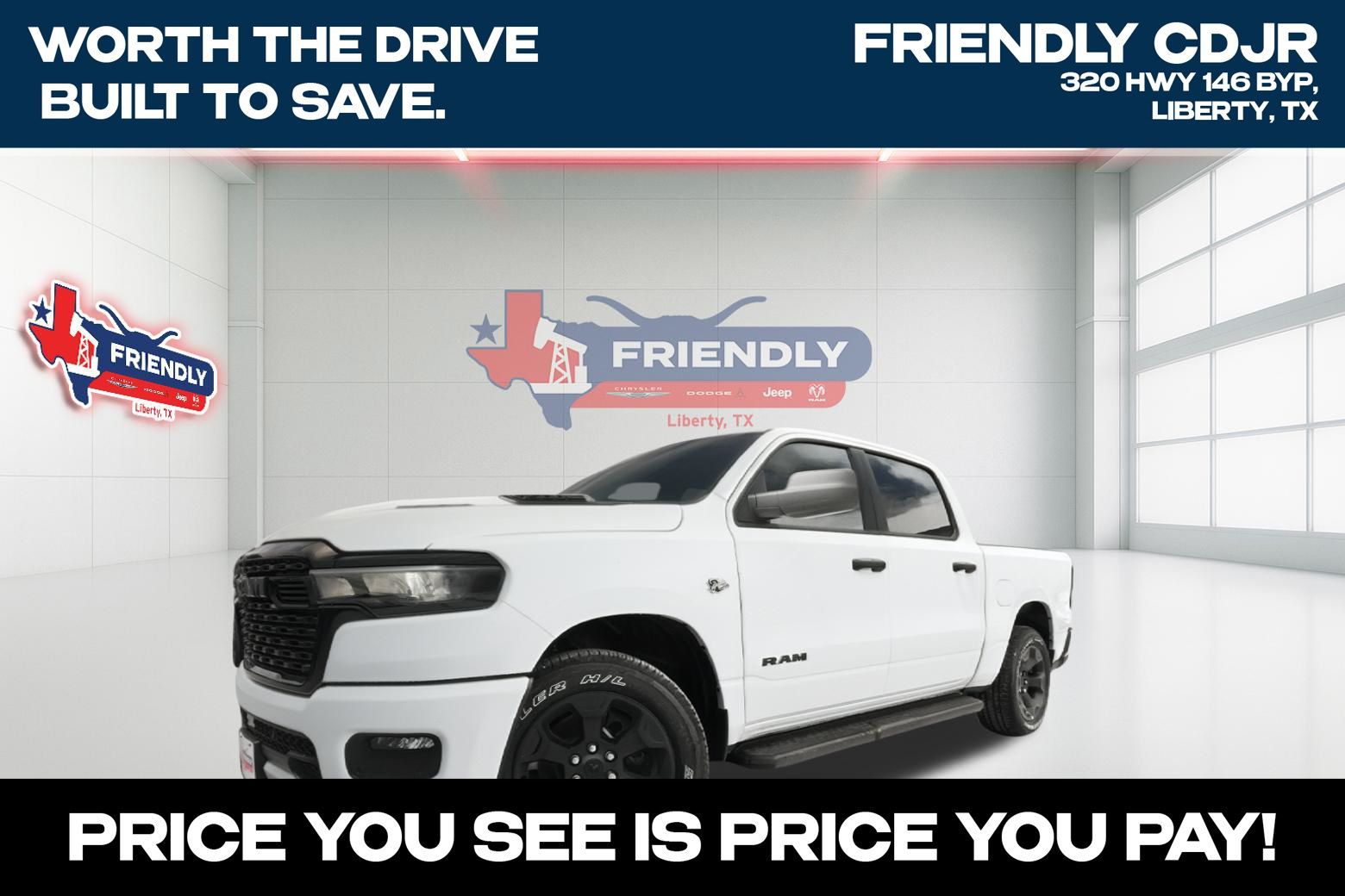 Bright White Clearcoat 2026 RAM 1500 Pickup Truck Four-Wheel Drive 8-Speed Automatic