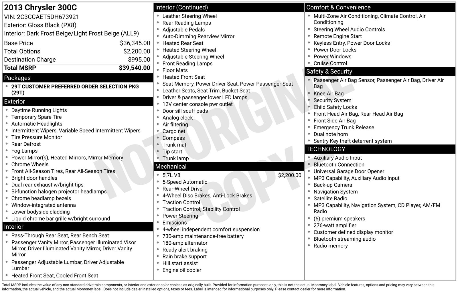 Black Clearcoat 2013 Chrysler 300 Sedan Rear-Wheel Drive 5-Speed Automatic
