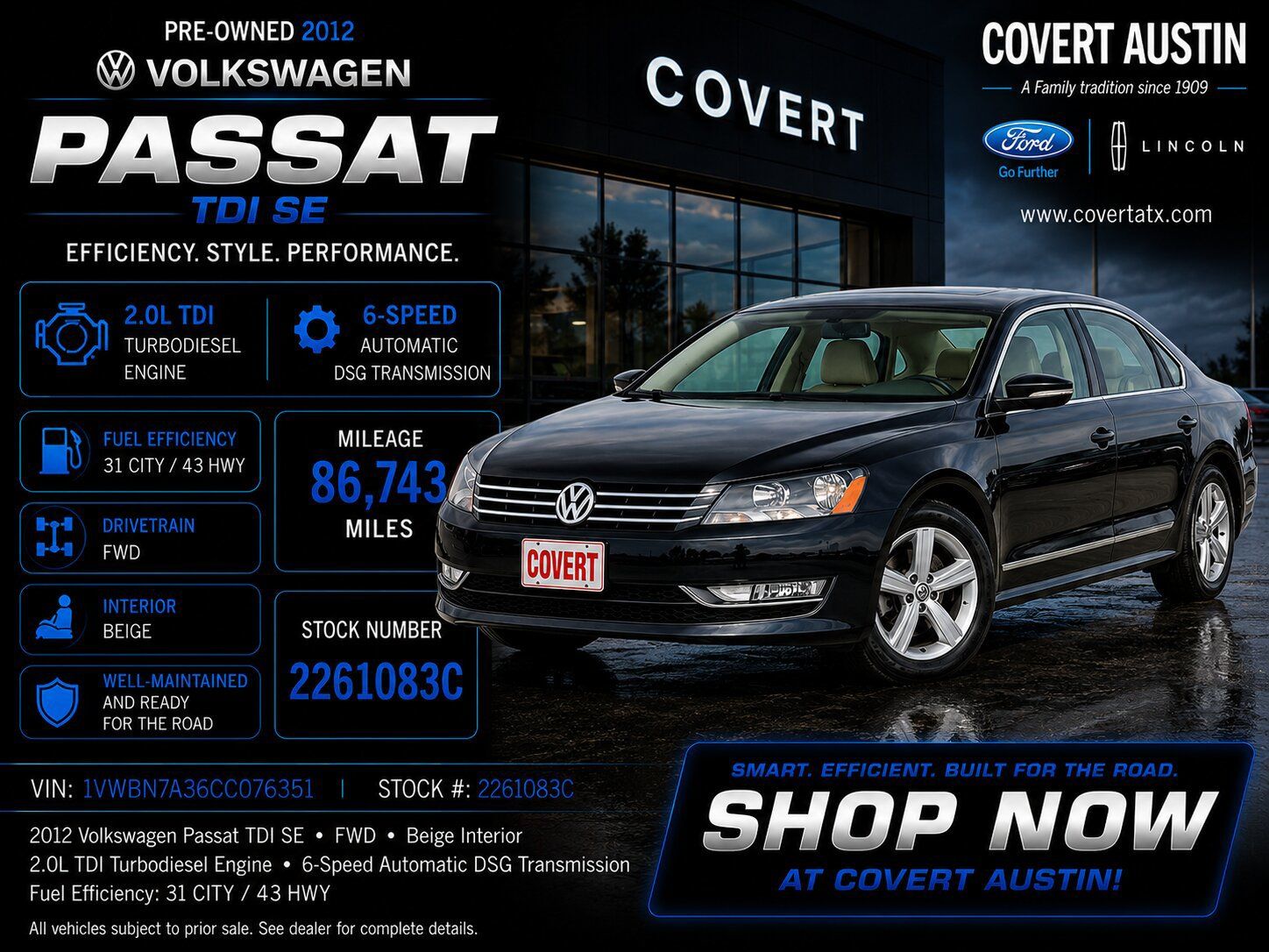 Black 2012 Volkswagen Passat Sedan Front-Wheel Drive 6-Speed Dual Clutch