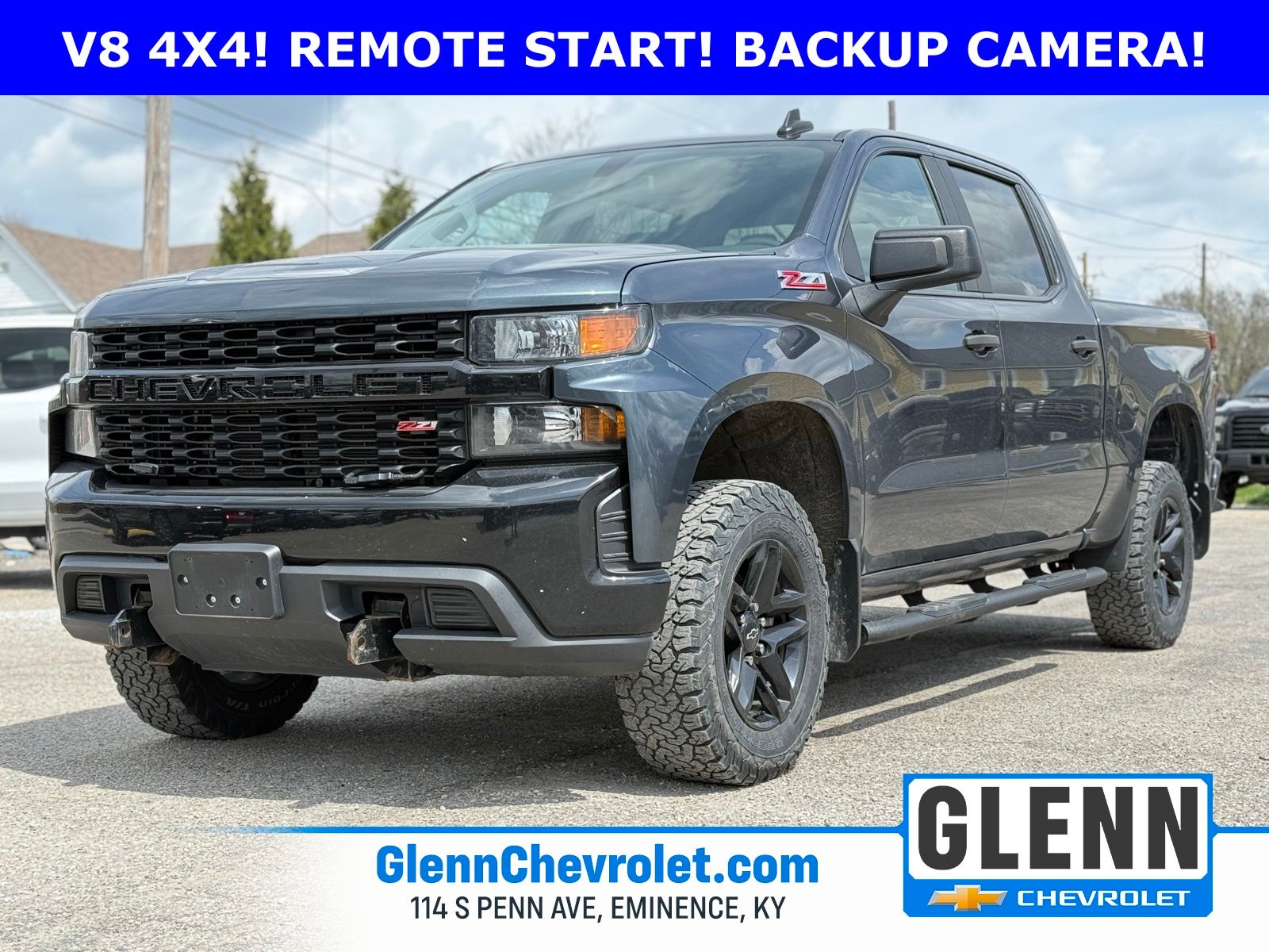 Shadow Gray Metallic 2019 Chevrolet Silverado 1500 Custom Trail Boss Crew Cab 4WD Pickup Truck Four-Wheel Drive 6-Speed Automatic Overdrive