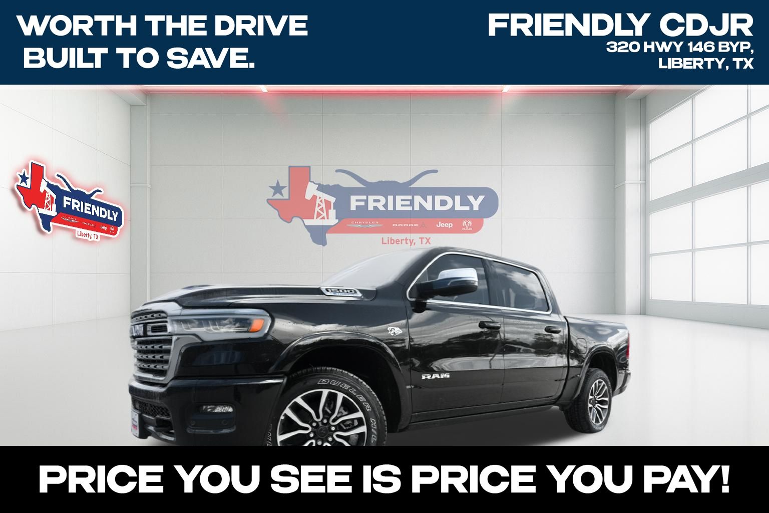 Diamond Black Crystal Pearlcoat 2026 RAM 1500 Limited Crew Cab 4WD Pickup Truck Four-Wheel Drive 8-Speed Automatic