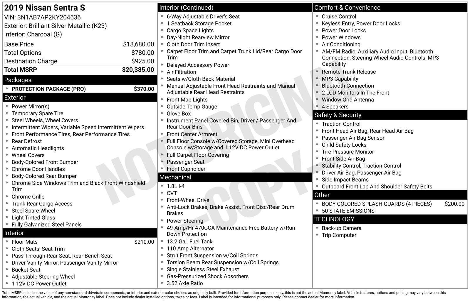 Used Car 2019 Nissan Sentra  S For Sale Under $15,000 In Austin, Texas