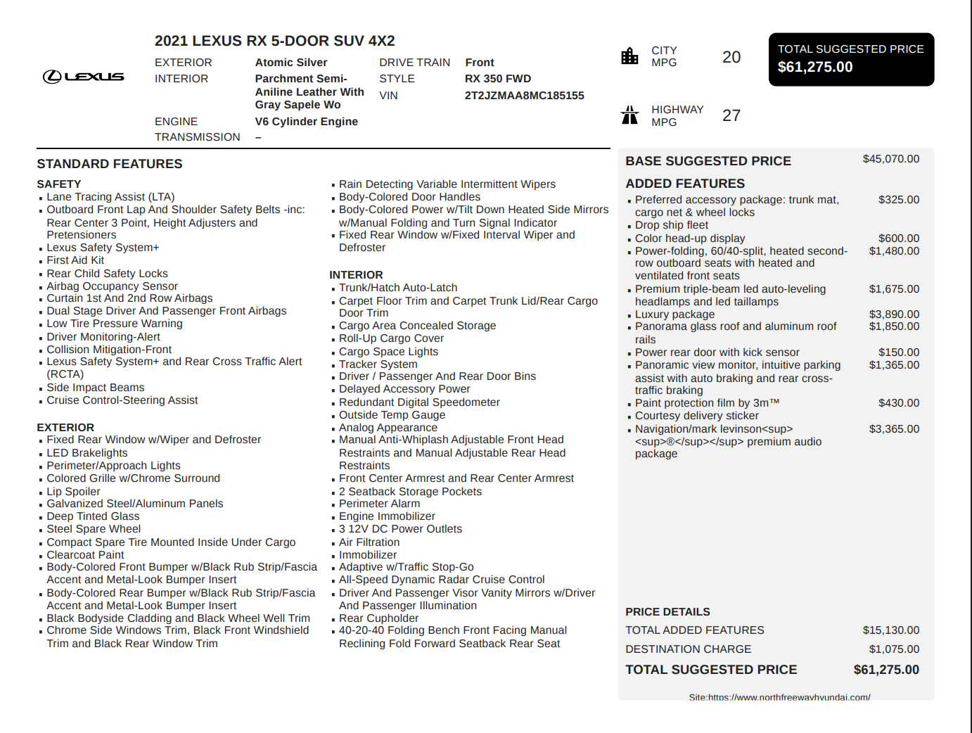 2021 Lexus RX 350 Silver at Westside Lexus