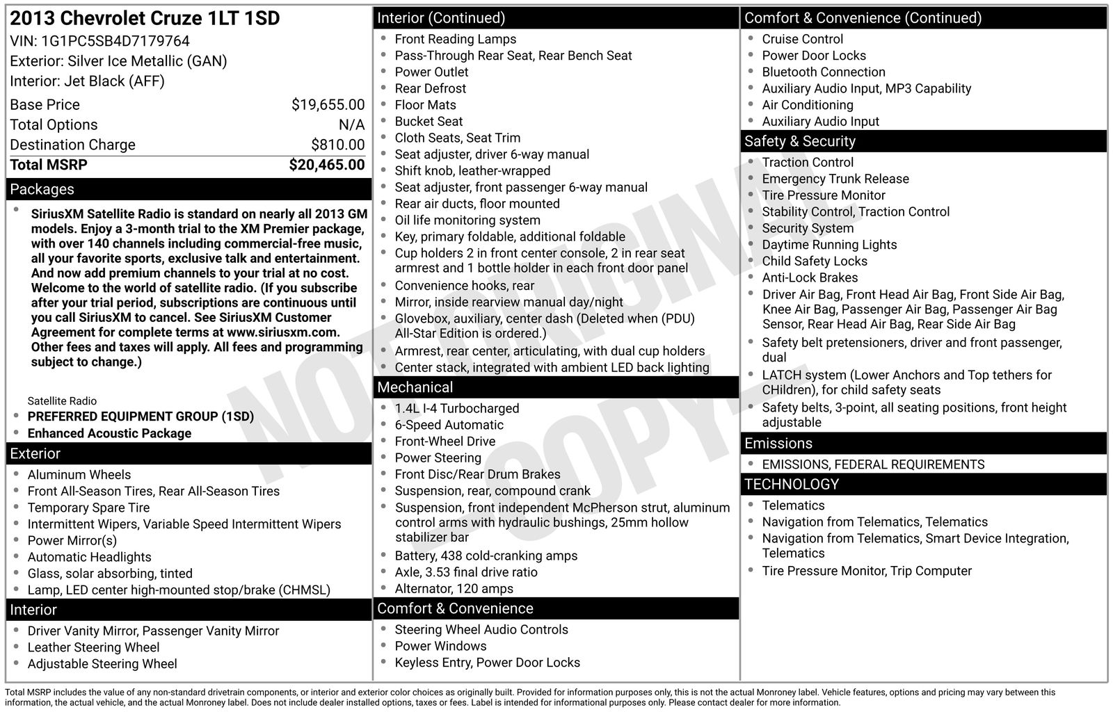 Used Car 2013 Chevrolet Cruze  1lt For Sale Under $10,000 In Austin, Texas