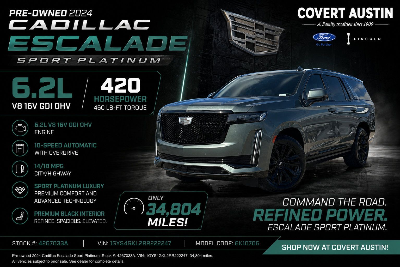 Dark Emerald 2024 Cadillac Escalade SUV / Crossover Four-Wheel Drive Automatic