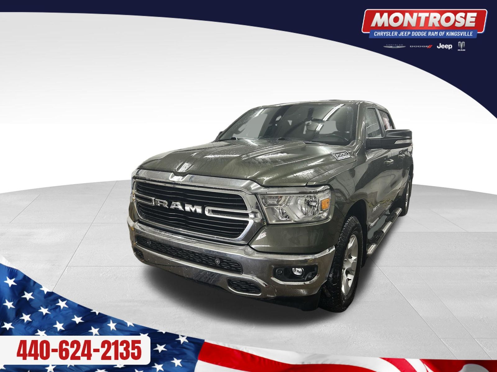 Olive Green 2021 RAM 1500 Big Horn Crew Cab 4WD Pickup Truck Four-Wheel Drive 8-Speed Automatic