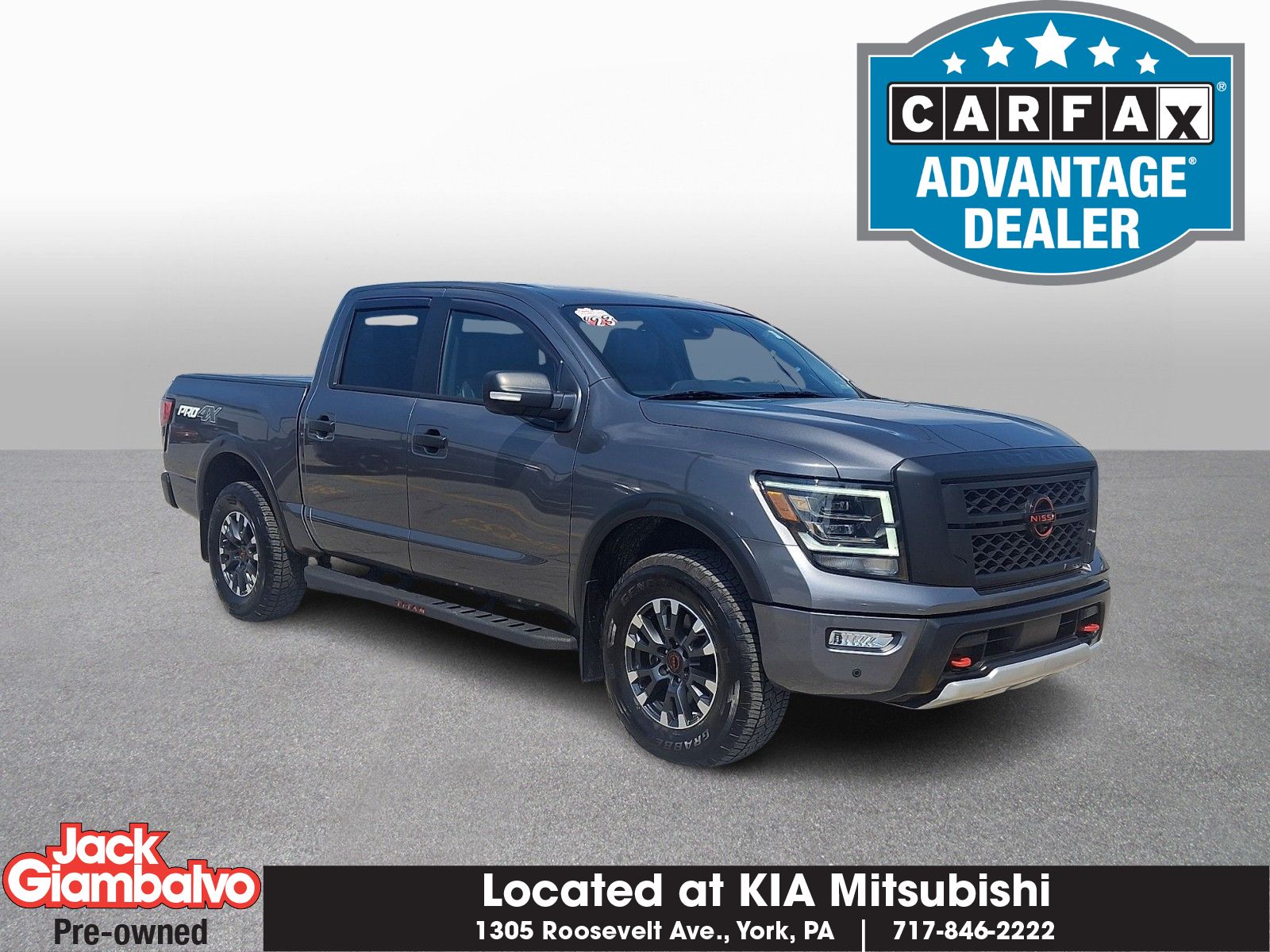 Gray (Gun Metallic) 2023 Nissan Titan Pickup Truck Four-Wheel Drive 9-Speed Automatic