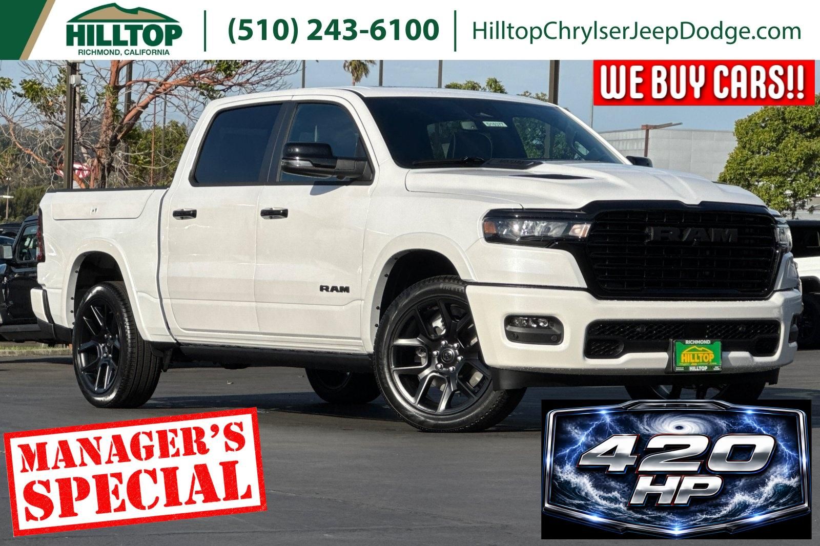 Ivory White 2026 RAM 1500 Laramie Crew Cab 4WD Pickup Truck Four-Wheel Drive 8-Speed Automatic