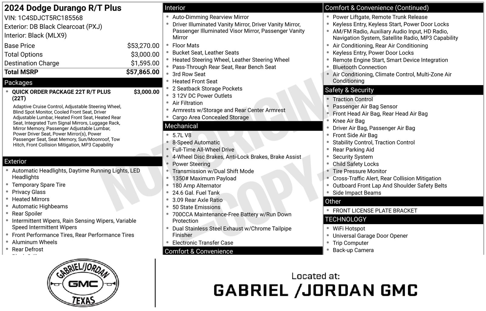 DB Black Crystal Clearcoat 2024 Dodge Durango SUV / Crossover All-Wheel Drive 8-Speed Automatic