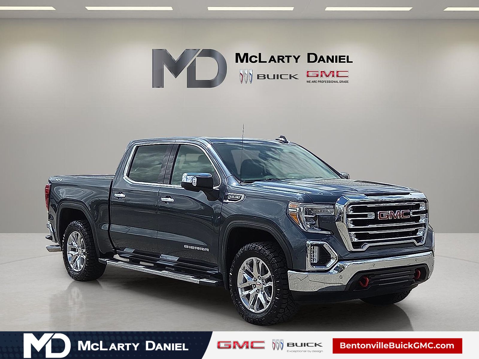 Gray (Dark Sky Metallic) 2019 GMC Sierra 1500 SLT Crew Cab 4WD Pickup Truck Four-Wheel Drive 8-Speed Automatic