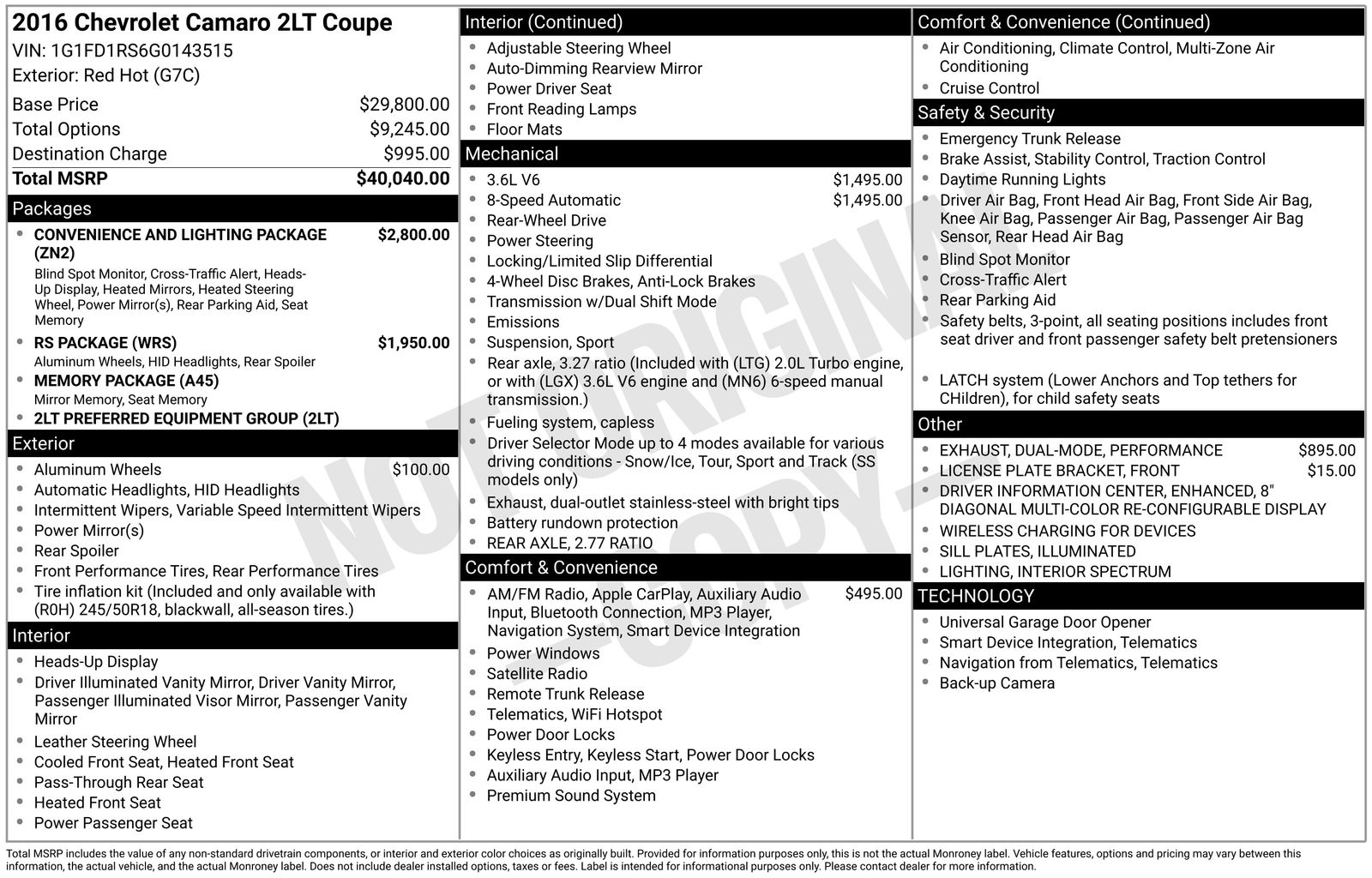 Used Car 2016 Chevrolet Camaro  2lt For Sale Under $20,000 In Austin, Texas