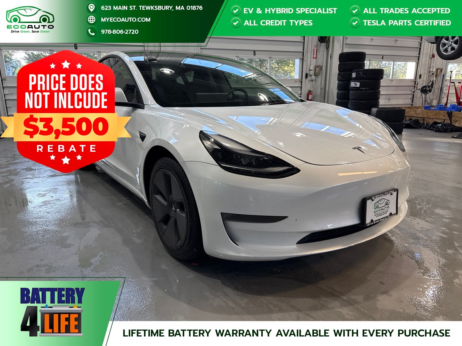 White 2023 Tesla Model 3 Sedan All-Wheel Drive 1-Speed Automatic