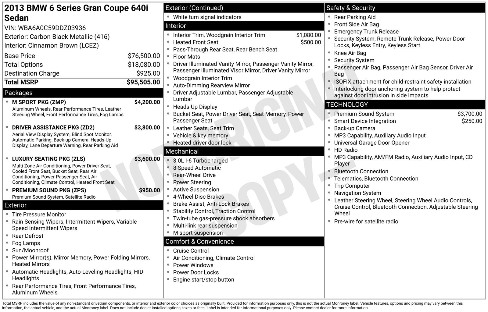Carbon Black Metallic 2013 BMW 6 Series Sedan Rear-Wheel Drive 8-Speed Automatic