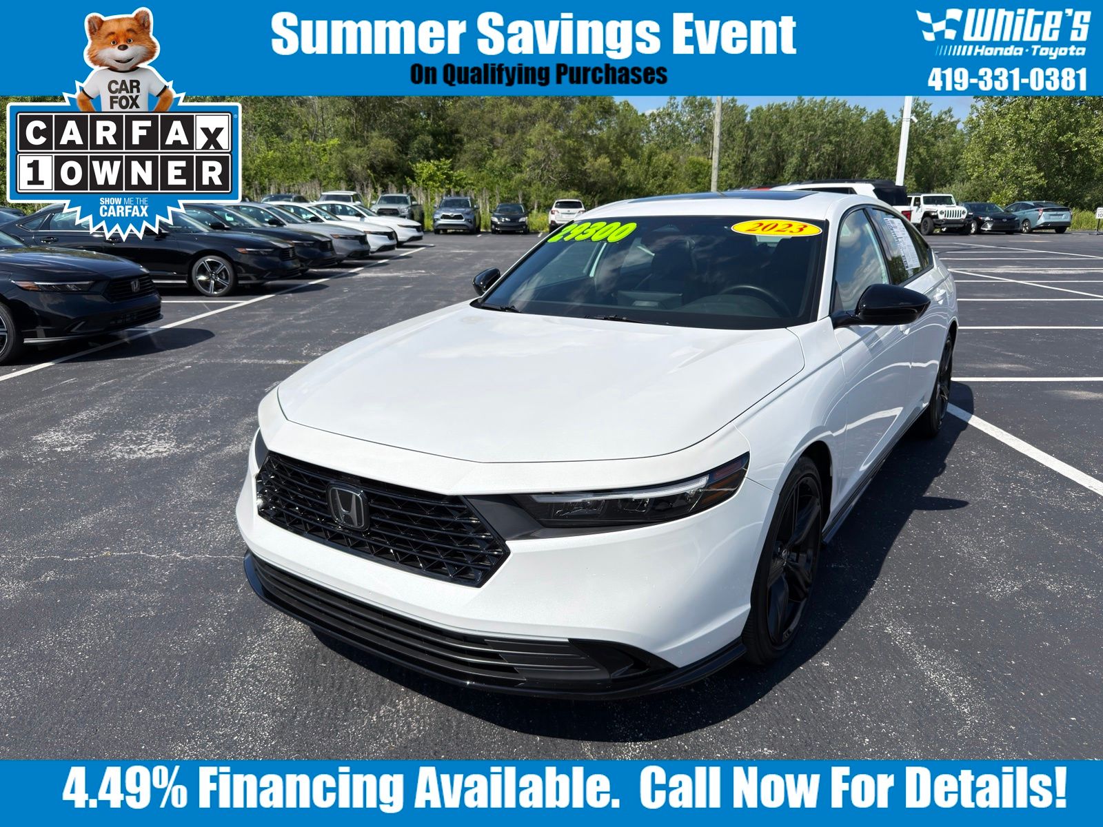 Platinum White Pearl 2023 Honda Accord Hybrid Sedan Front-Wheel Drive Continuously Variable Transmission