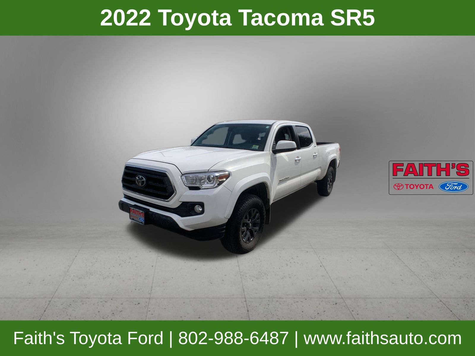 White 2022 Toyota Tacoma SR5 V6 Double Cab LB 4WD Pickup Truck Four-Wheel Drive 6-Speed Automatic