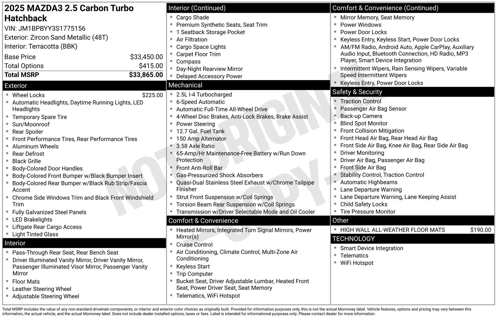 Used Car 2025 Mazda Mazda3  2.5 Carbon Turbo For Sale Under $35,000 In Austin, Texas