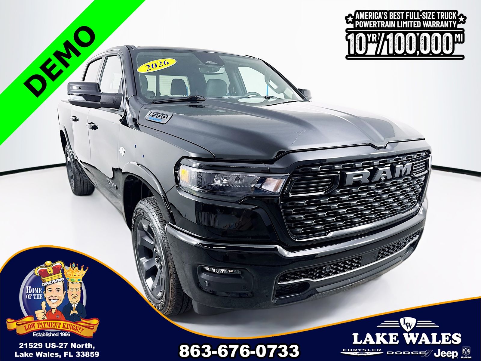 Diamond Black Crystal Pearlcoat 2026 RAM 1500 Big Horn Crew Cab 4WD Pickup Truck Four-Wheel Drive 8-Speed Automatic