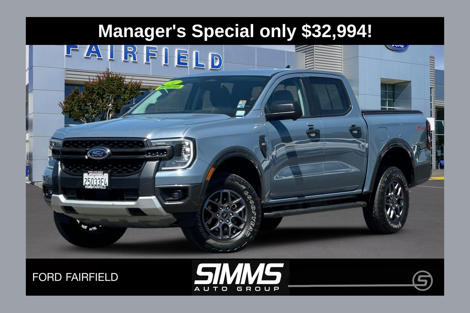 Blue (Azure Gray Metallic) 2024 Ford Ranger Pickup Truck Four-Wheel Drive Automatic