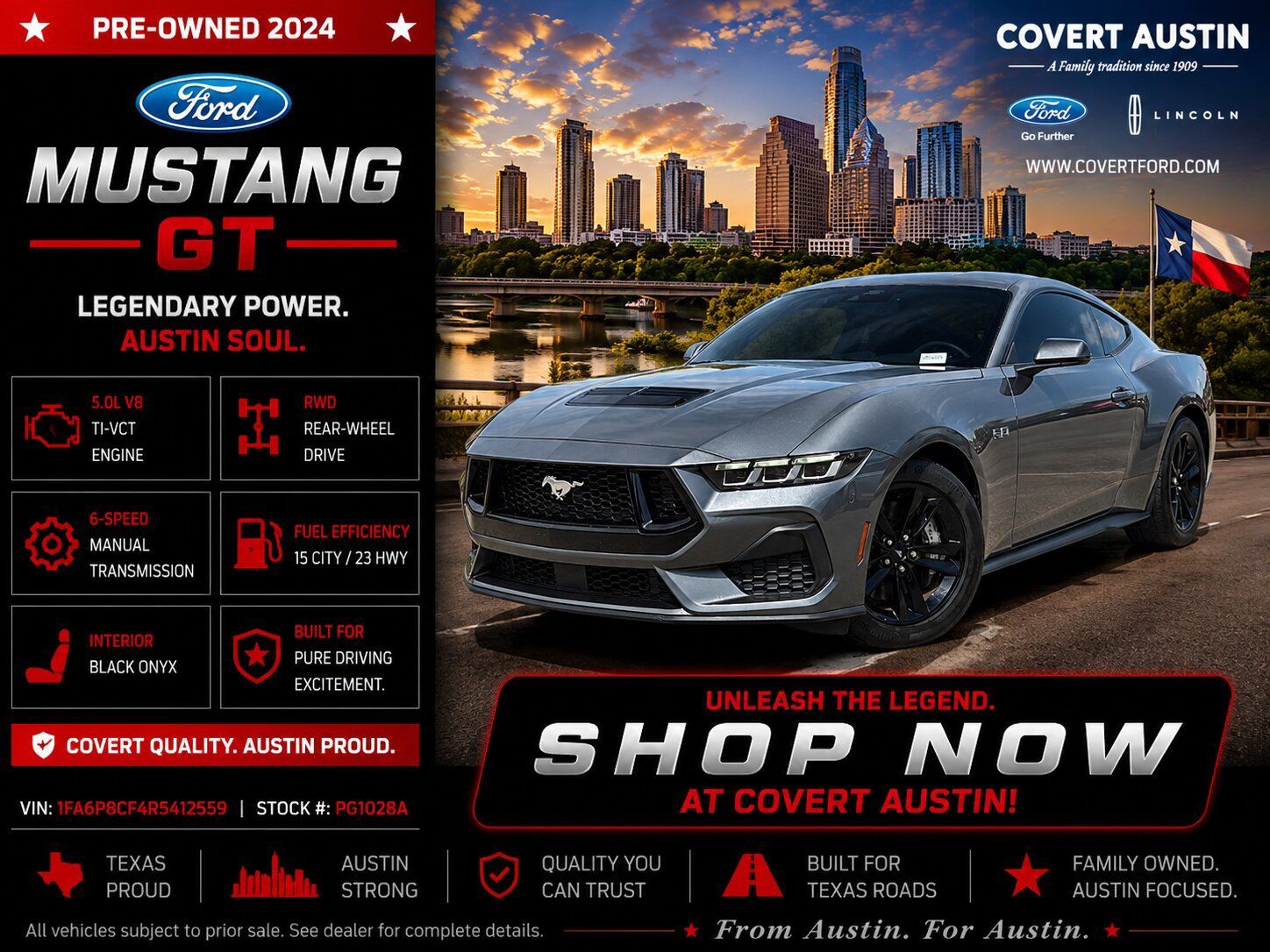 Gray Metallic 2024 Ford Mustang Coupe Rear-Wheel Drive 6-Speed Manual