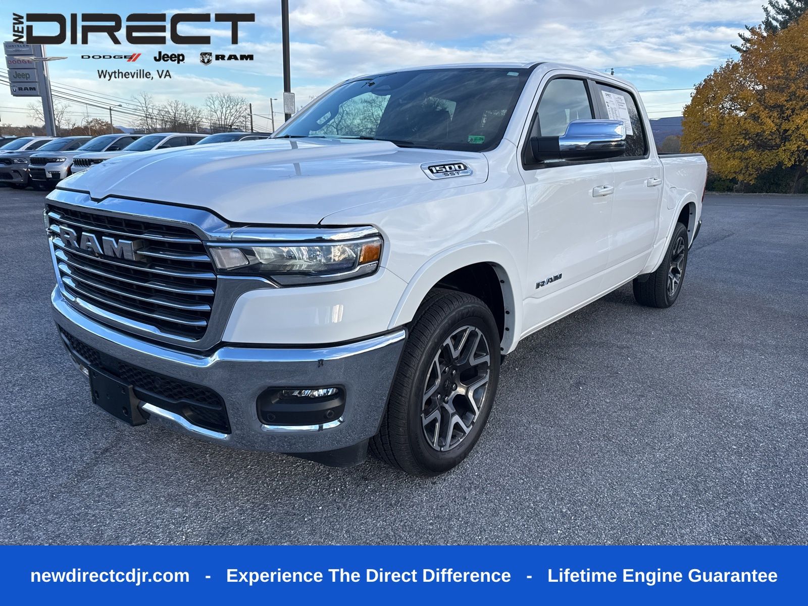 Bright White Clearcoat 2025 RAM 1500 Laramie Crew Cab 4WD Pickup Truck Four-Wheel Drive Automatic