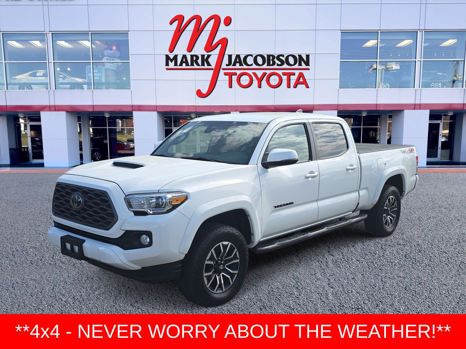 Super White 2021 Toyota Tacoma TRD Sport Double Cab LB 4WD Pickup Truck Four-Wheel Drive 6-Speed Automatic