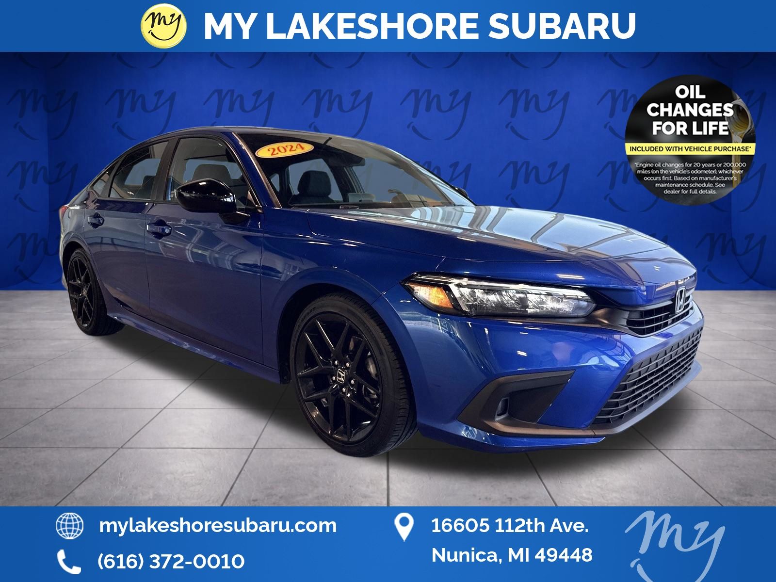 Aegean Blue Metallic 2024 Honda Civic Sport FWD Sedan Front-Wheel Drive Continuously Variable Transmission