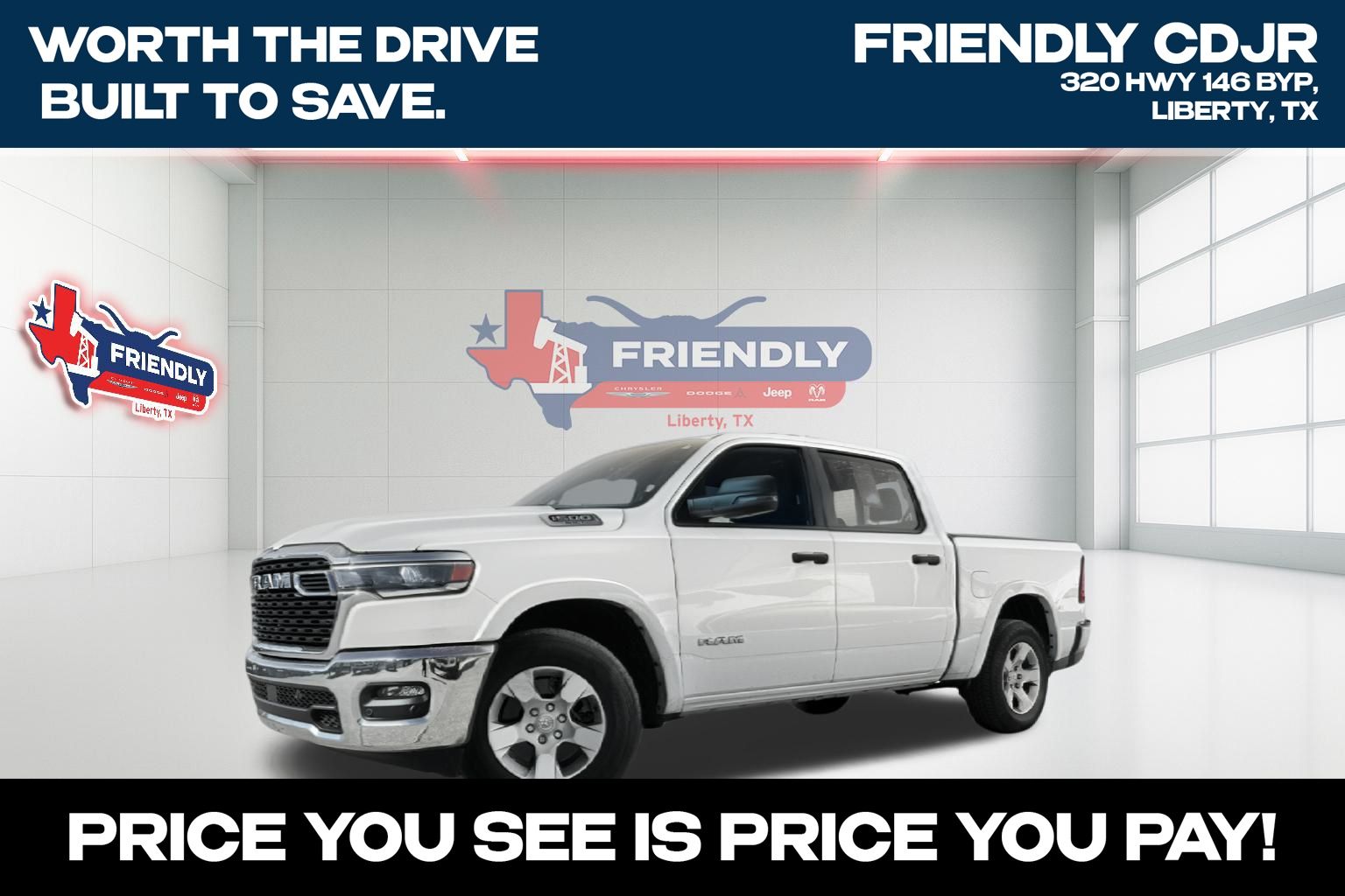 Bright White Clearcoat 2025 RAM 1500 Pickup Truck Four-Wheel Drive 8-Speed Automatic
