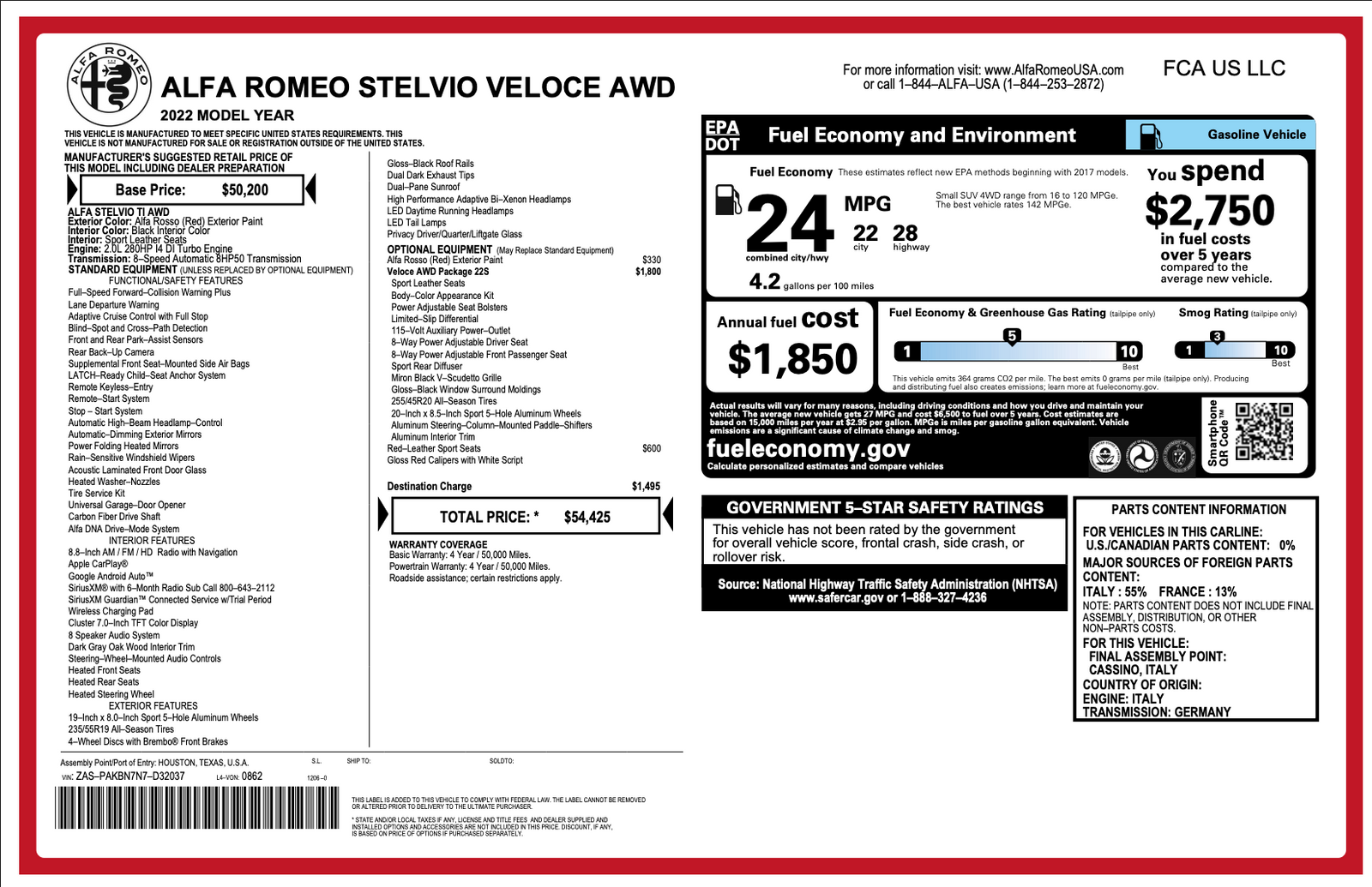 2022 Alfa Romeo Stelvio Veloce Red at Bayway Cadillac of The Woodlands