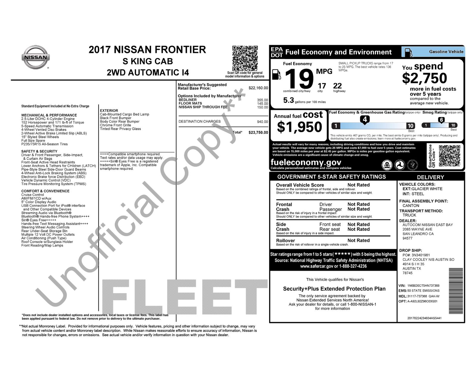 Used Car 2017 Nissan Frontier  S For Sale Under $10,000 In Austin, Texas