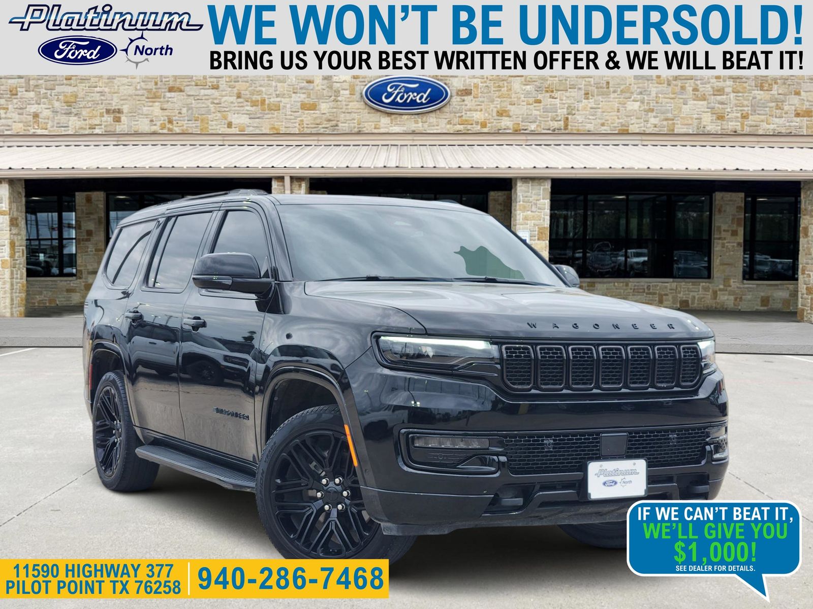 Diamond Black Crystal Pearlcoat 2023 Jeep Wagoneer Series II 4WD SUV / Crossover Four-Wheel Drive 8-Speed Automatic
