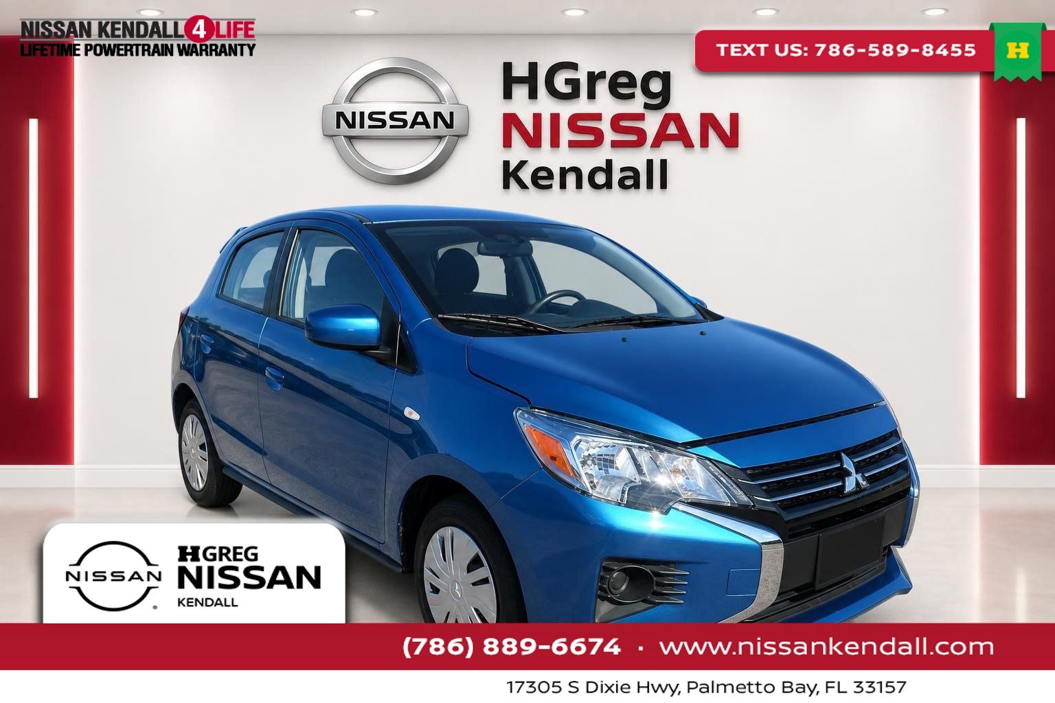 Blue 2024 Mitsubishi Mirage Hatchback Front-Wheel Drive Continuously Variable Transmission