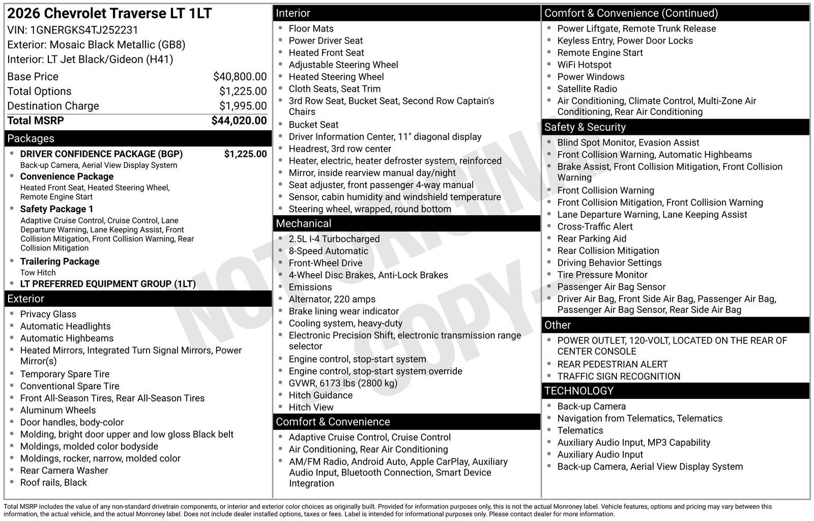 Mosaic Black Metallic 2026 Chevrolet Traverse SUV / Crossover Front-Wheel Drive 8-Speed Automatic