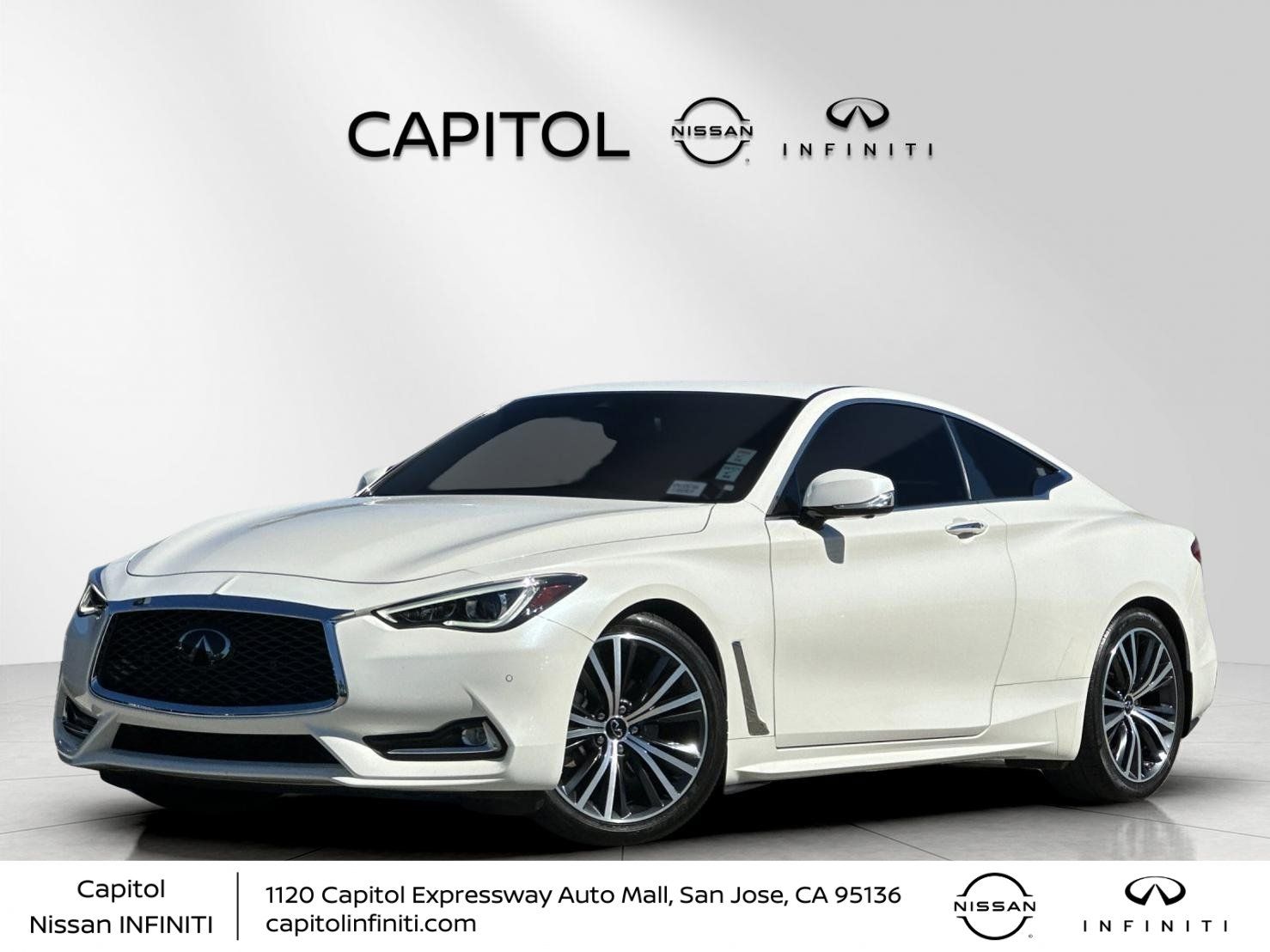 Majestic White 2022 INFINITI Q60 Coupe Rear-Wheel Drive 7-Speed Automatic