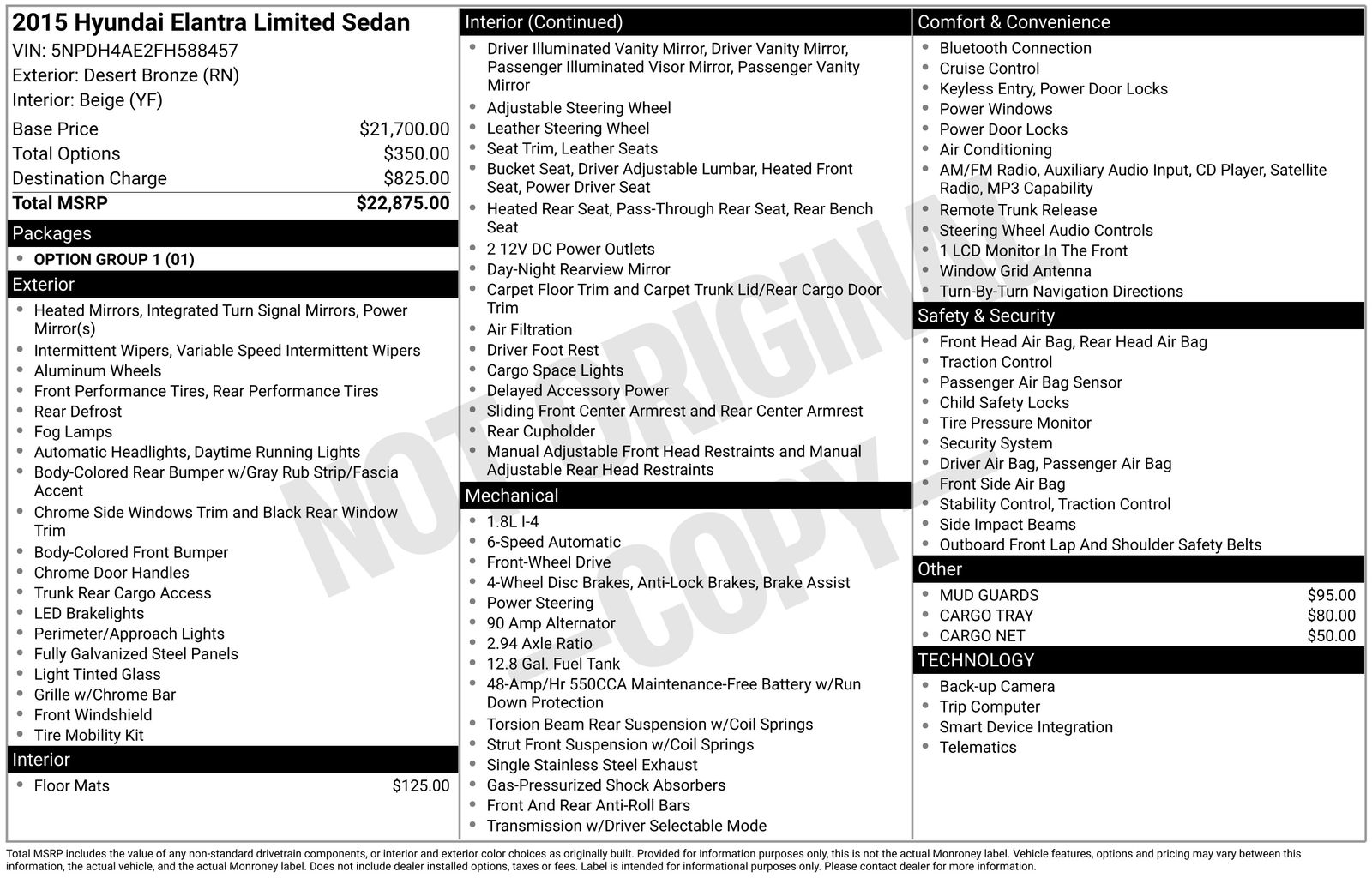 Used Car 2015 Hyundai Elantra  Limited For Sale Under $10,000 In Austin, Texas