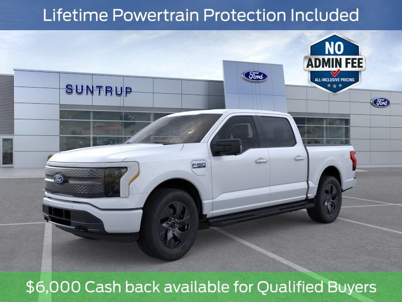White Metallic 2025 Ford F-150 Lightning Flash SuperCrew AWD Pickup Truck All-Wheel Drive Automatic