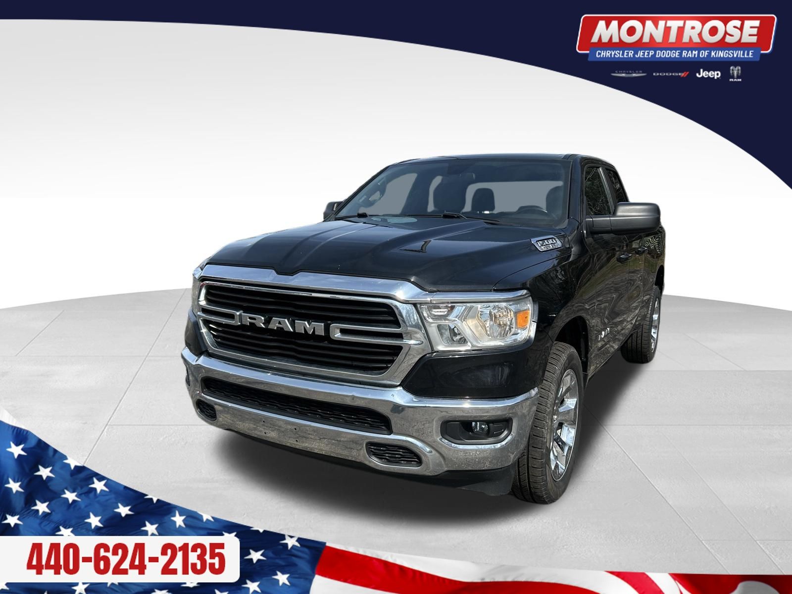 Diamond Black Crystal Pearlcoat 2021 RAM 1500 Big Horn Quad Cab 4WD Pickup Truck Four-Wheel Drive 8-Speed Automatic