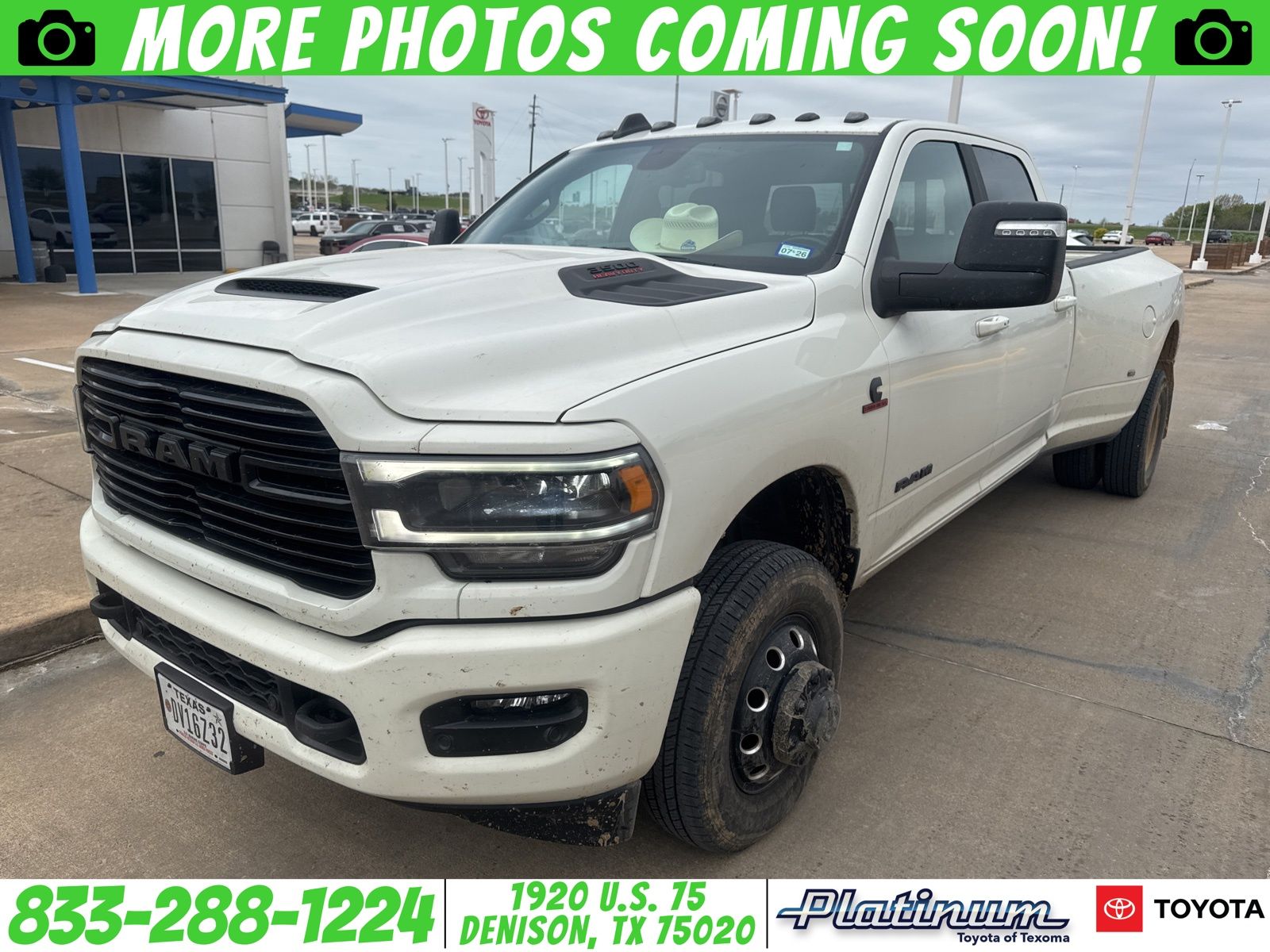 Pearl White 2023 RAM 3500 Laramie Crew Cab LB DRW 4WD Pickup Truck Four-Wheel Drive 6-Speed Automatic