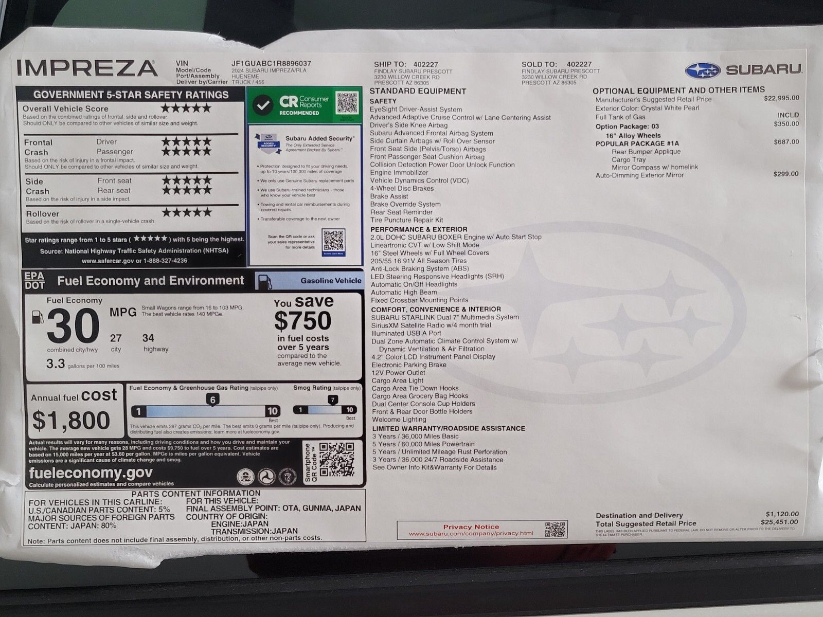 2024 Subaru Impreza Base 32