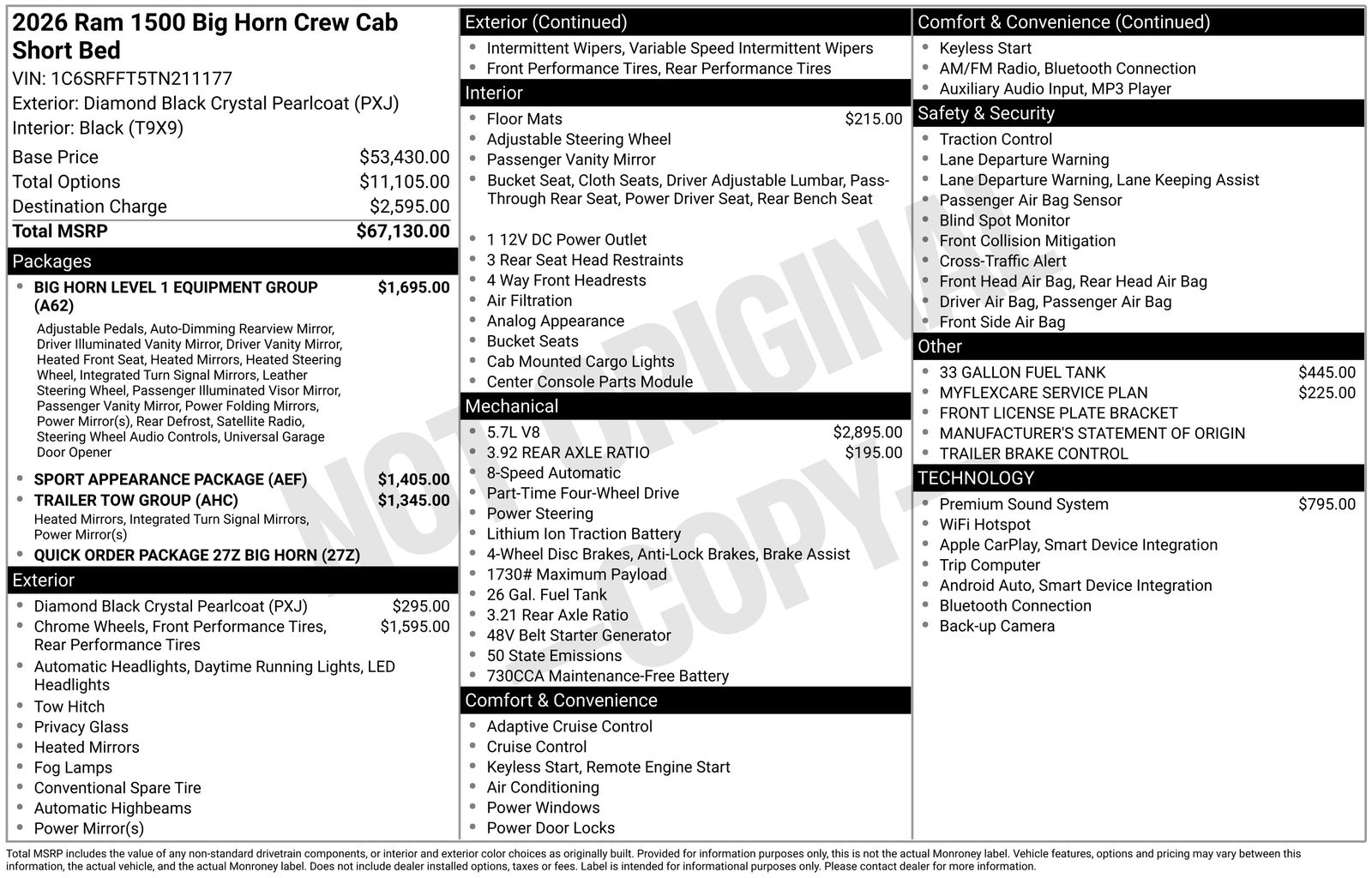 New 2026 Diamond Black Crystal Pearl-Coat Exterior Paint RAM Big Horn/Lone Star image 4