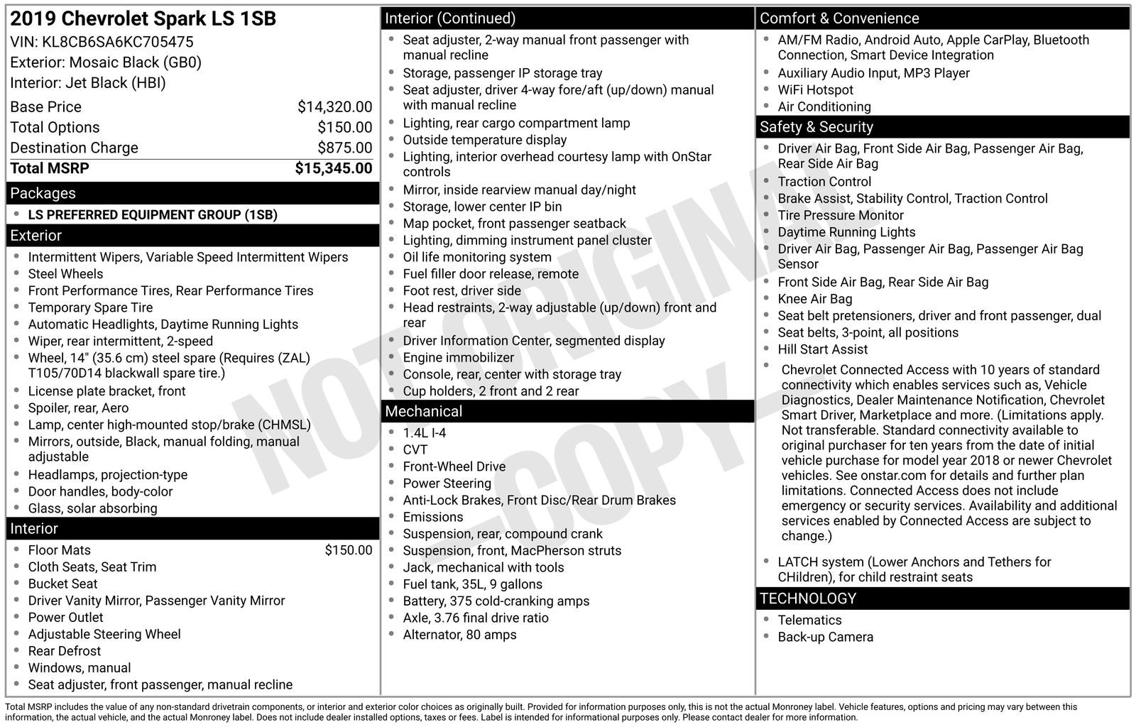 Used Car 2019 Chevrolet Spark  Ls For Sale Under $12,000 In Austin, Texas