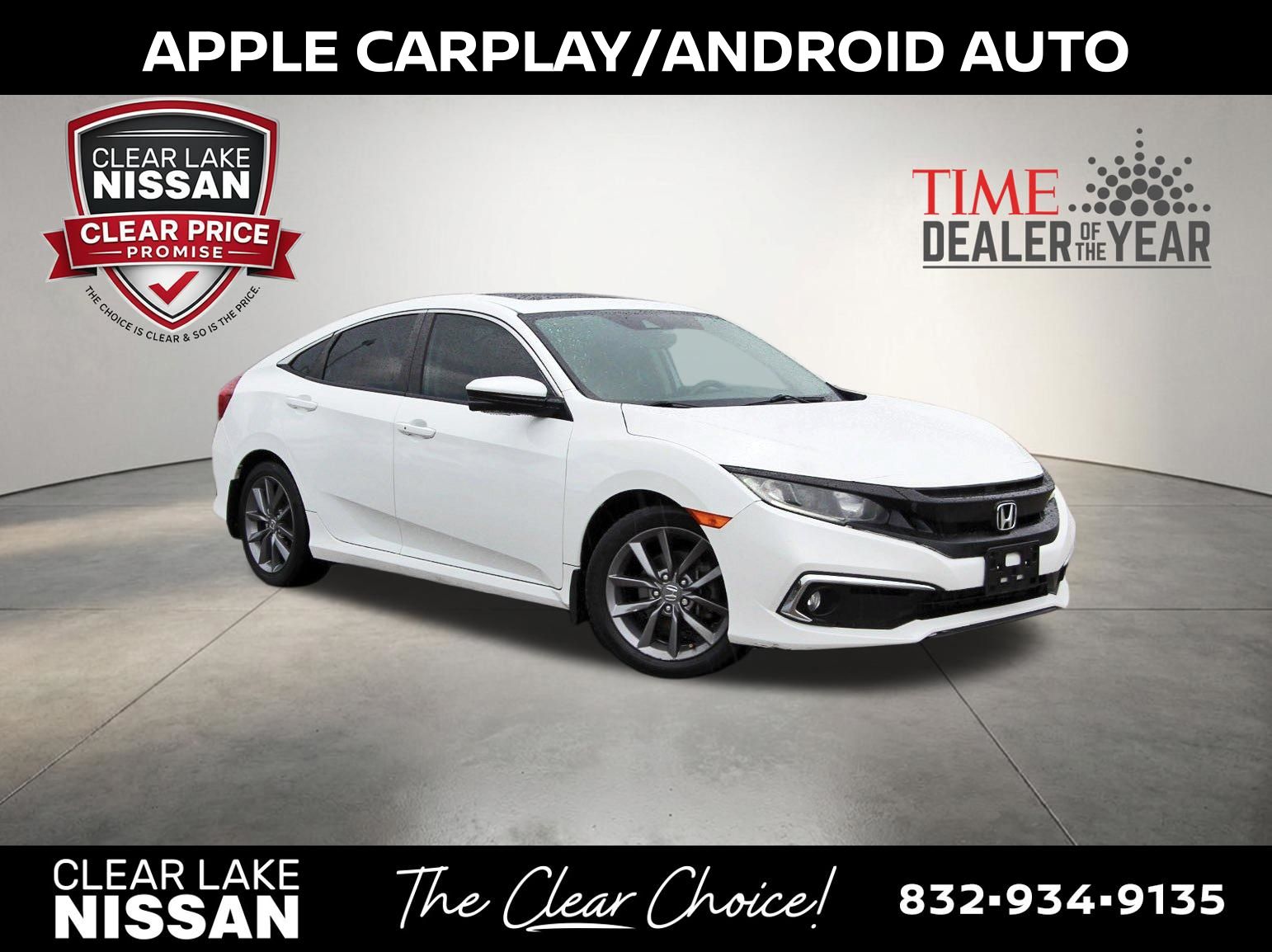 Platinum White Pearl 2019 Honda Civic Sedan Front-Wheel Drive Continuously Variable Transmission